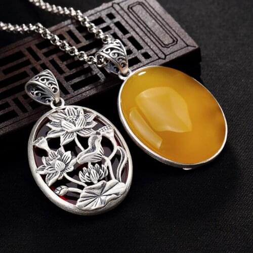 Vintage 2018 Womens Necklace Pendants Pure Thai Silver Hollow Lotus Pendant For Lady Fine Jewelry
