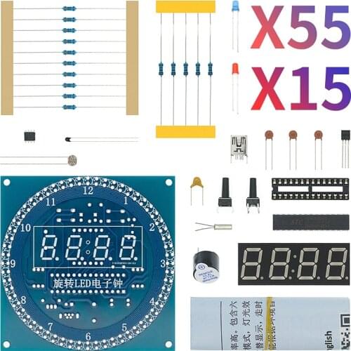 1PCS DIY Rotating Digital LED Display Module Alarm Electronic Digital Clock Kit 51 SCM Learning Board 5V DS1302