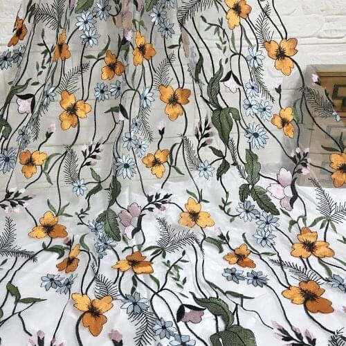 1 Yard Colorful Flower Overlay Embroidery French Tulle Lace fabric For Evening Bridal Gown Curtain Garden Party Dress