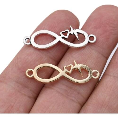 10ps Gold Color Infinity Heart Charm Connectors for Jewelry Making Bracelet Findings Accessories DIY Craft 33X11mm
