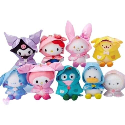 13Cm Japan Cute Cartoon Hello Kittys Kuromi Cinnamoroll My Melody Raincoat Styling Stuffed Keychain Plush Pendant Toys for Girl