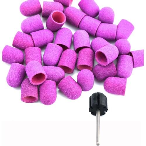 20pcs 13*19 Purple Nail Sanding Caps With Rubber Electric Drills Bits Pedicure Milling Cutter Cuticle Tools Accessories