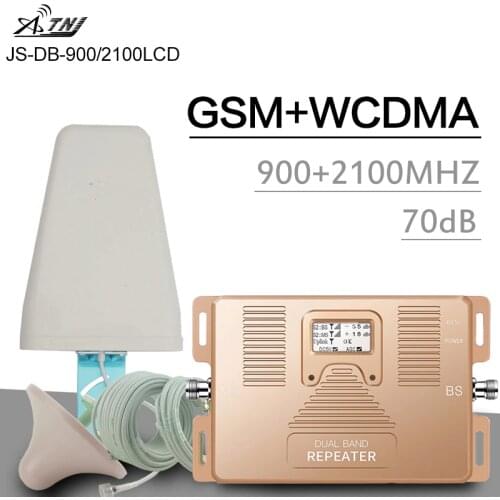 ATNJ 900+2100 MHz Signal Repeater GSM WCDMA Band 1 UMTS 3G Cellular Booster 70dB Gain LCD Display GSM 3G WCDMA 2100 Amplifier