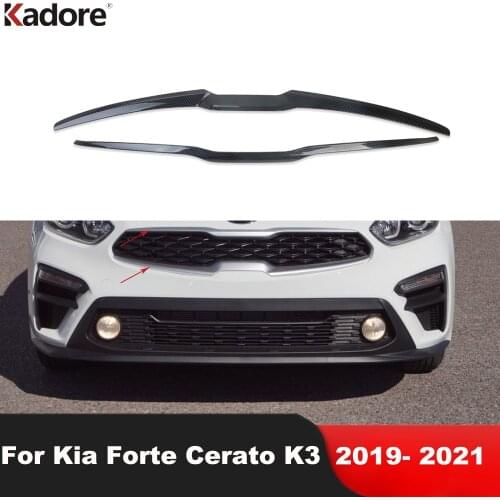 For Kia Forte Cerato K3 2019 2020 2021 Carbon Fiber Front Grille Grills Cover Trim Decoration Strip Car Styling Accessories 2pcs
