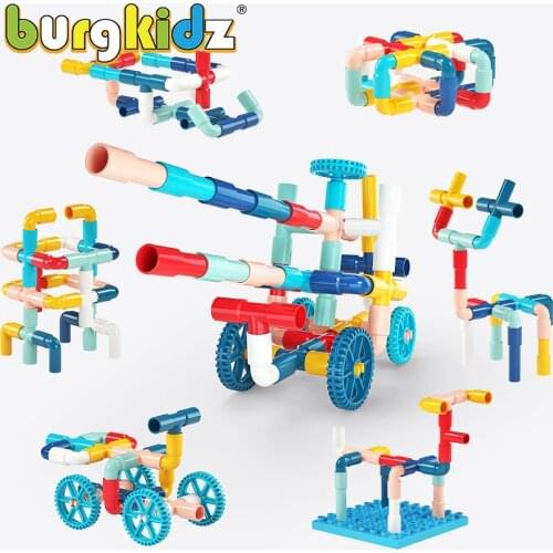 BURGKIDZ 252 pcs DIY Tubes Building Blocks Toy Water Pipe Enlightening Construction Educational Toys Designer Toys For Children