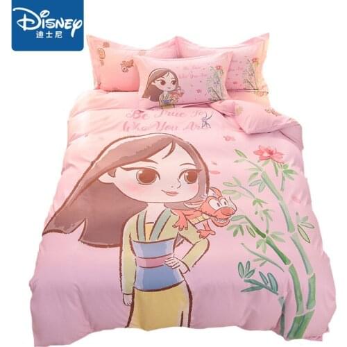 3D disney pink Hua Mulan princess bedroom decor girls pillowcases kids cartoon home textile bedding egyptian cotton queen size