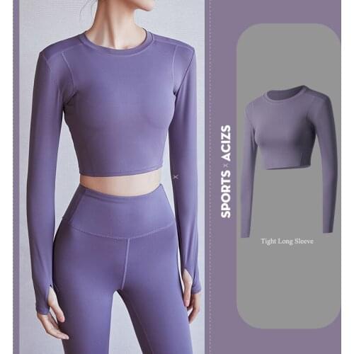 Breathable Yoga Tops Shirts Women Full Sleeve Cropped Gym Tops Fitness Running Workout Sport T-Shirts Stretchy Sports Tight Wear
