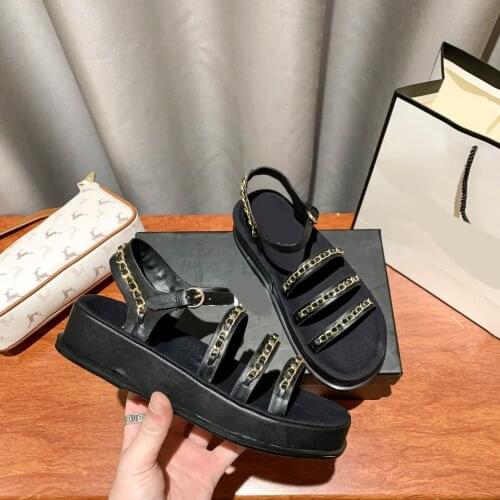 Kmeioo fashion summer platform shoes female chain sandals back strap flat shoes for women casual open toe flats