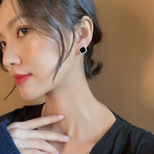 Korean Trend Elegant Pave Zircon Geometric Square Stud Earrings For Women Girl Fashion Jewelry Party Gifts