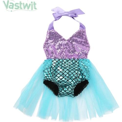 Mermaid Costume Newborn Infant Baby Girls Sequins Mermaid Rompers Jumpsuit Princess Mesh Tutu Dress Outfits Baby Girl Clothing