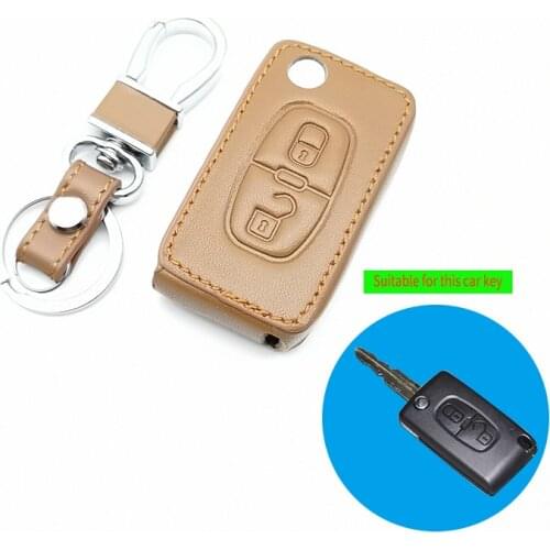 Hot sale 100% leather car key case For Peugeot 107 206 207 307 407 308 607 For Citroen C2 C3 C4 C5 C6 C8 car keys accessories