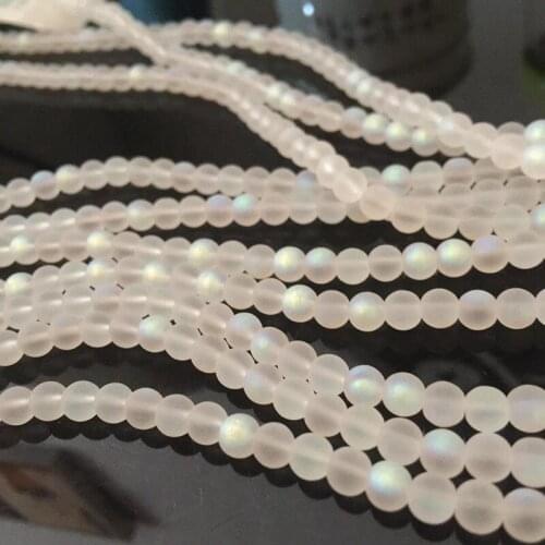 White AB Frosted Austrian Crystal Round Beads For Jewelry Making 4/6mm Glitter MoonStone Beads Diy Bracelet Necklace