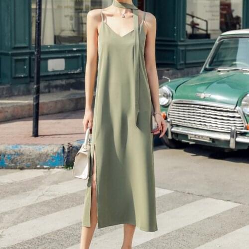 2021 Spring And Summer New Sexy Fashion Dress Solid Color Suspender Dress Party Party Temperament V-Neck Dress