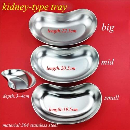 Medical 304 stainless steel kidney type tray sterilizing use dish surgical/plastic curved dish L/M/S size a set
