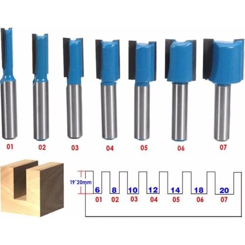 7pcs/set 8mm Shank Straight Router Bit Set 6/8/10/12/14/18/20mm Cutting Diameter For Turning Lathe Machine Woodworking Tool