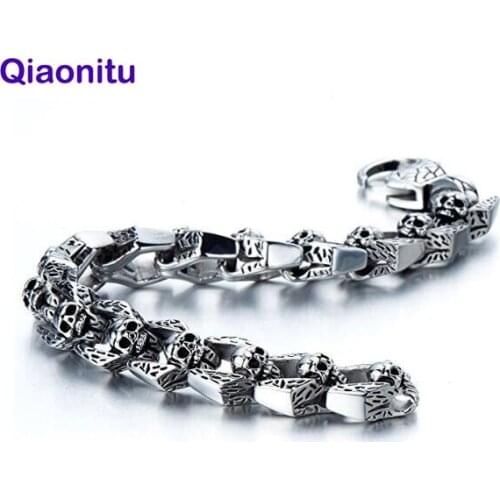 Stainless Steel Mens Biker Bracelets Punk Vintage Hiphop Biker Chain Skull Bracelet Bangle For Women Armband Masculine Jewelry