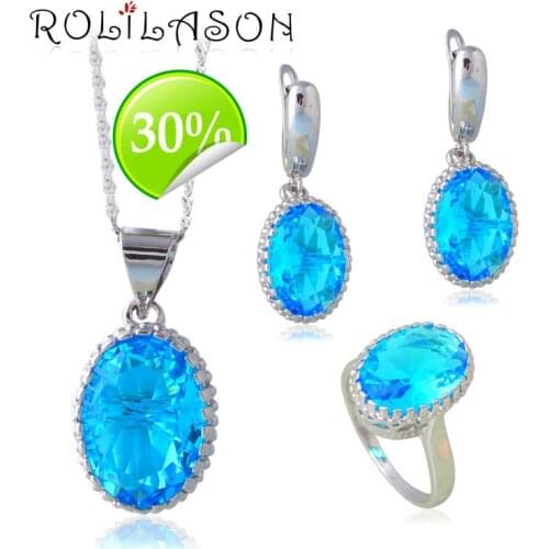 ROLILASON Oval silver plated Crystal Zircon Jewelry Set Charm Party Gift Ladies Set Jewelry JS646