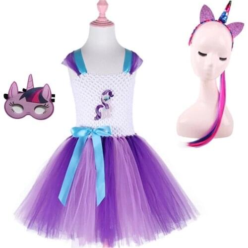Girls Unicorn TUTU Dress Ball Gown for Baby Girl Performanceirl Wedding Brithday Party Dancing Dresses 3pcs Wig&Mask