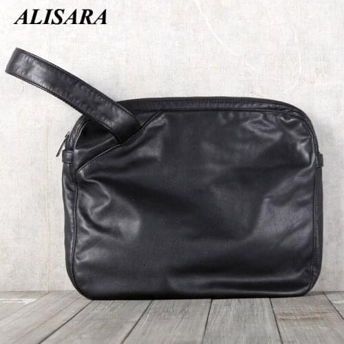 Alisara Men Casual Satchels First Layer Cow Leather High Quality Male Clutch Bag Briefcase Messenger Shoulder Crossbody Hand Bag
