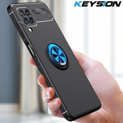 KEYSION Shockproof Case For Samsung M32 M12 M02S F12 F52 F02S Soft Silicone Metal Ring Stand Phone back cover for Galaxy A22 4G