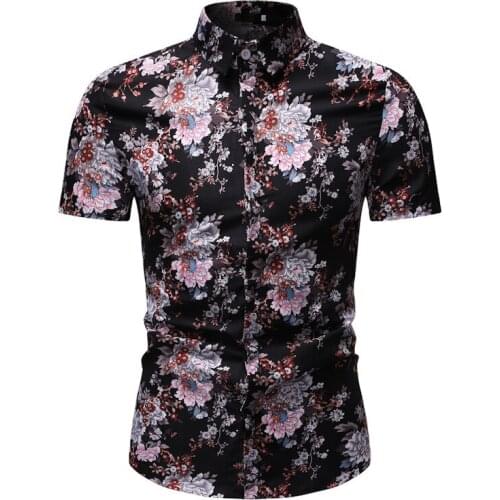 Mens brand new summer personalized fashion business leisure beach resort Hawaii short sleeve printed shirt men shirts