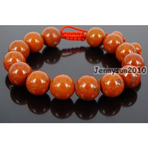 Handmade 12mm Adjustable Natural Red Ja-sper Gems Stone Round Beads Bracelet Healing Reiki 5 Strands/Pack