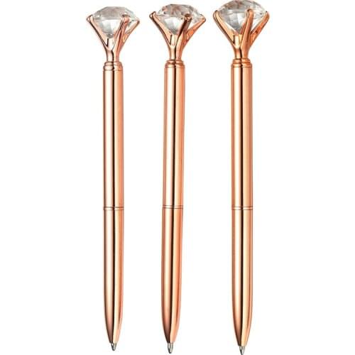 2Pcs Kawaii Ballpoint Pen Gem Metal Ball Pen With Large Diamond Black 0.7mm Ball Pen Fashion School Office Supplies