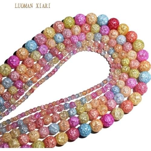 AAA High Quality Colorful Crack Glass Crystal Beads 4mm 6mm 8mm 10mm 12mm 15.5'' For Jewelry Making Stone DIY Bracelet Necklace