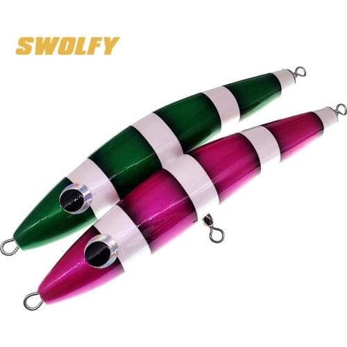 Swolfy 2pc Hard Wooden GT Popper 22CM about 110g Big Game Top Water Surface Sea Fishing Lure Saltwater Trolling Wooden Tuna Bait