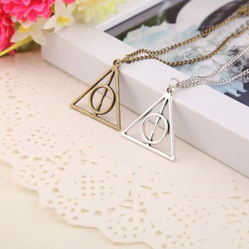 Triangle Necklace Movie Deathly Hallows Pendant Necklace Movie Trendy Jewelry Long Chain 3 Colors