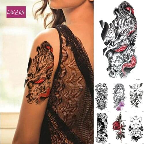 Waterproof Temporary Tattoo Sticker Japanese Dragon Prajna Flash Tattoos Fox Totem Skull Body Art Arm Fake Tatoo Women Men