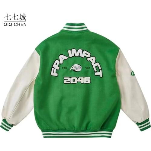 Baseball Varsity Jacket Men Women Letter Embroidery Patchwork Jackets Casual Leather Hip Hop Street Retro Bomber Coat Unisex