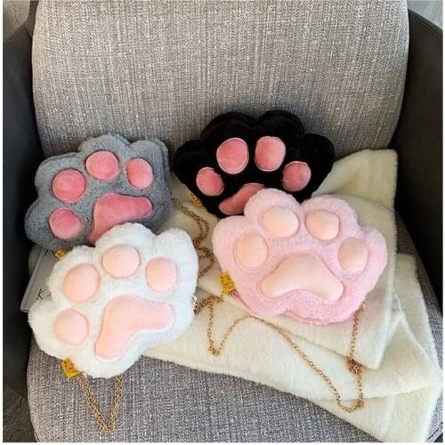 Japanese cartoon cat paw furry bag new cute plush crossbody chain bag shoulder kawaii girl school bag loli cosplay gothic loli