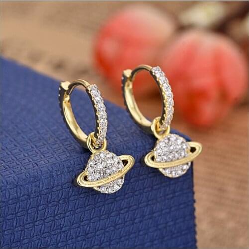 Yellow gold color cute Saturn dangle long earring for girl women 2018 new round circle elegant charming fashion jewelry design