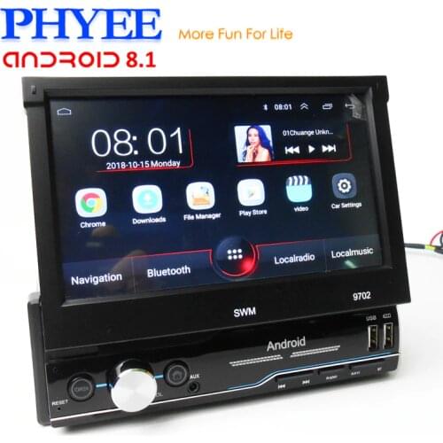 1 Din Car Android Retractable Autoradio GPS Mirrorlink Bluetooth Handsfree Wifi USB 7" Multimedia system Head Unit PHYEE 9702