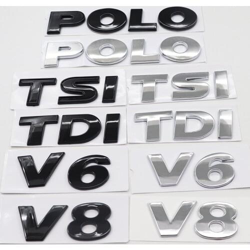 1pcs ABS 3D POLO TDI TSI V6 V8 Car logo letter sticker Rear tail door trunk sticker car rear sticker Decal styling Accessories