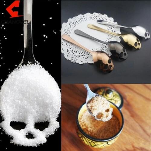 CHANOVEL 1 pcs 15.1*3.4*0.25cm Skull Shaped Spoon 304 Stainless Steel Coffee Spoon Dessert Ice Cream Sweets Teaspoon