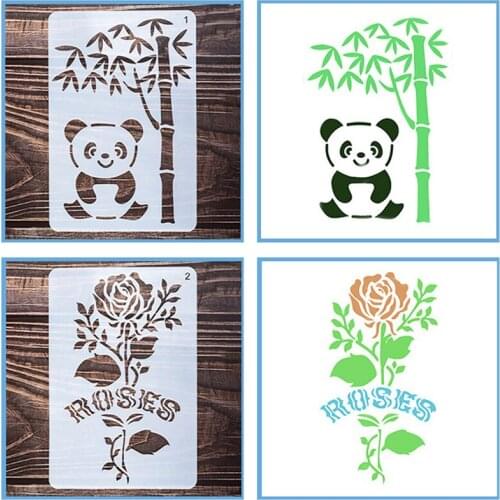 12pc Panda Flower Yeti Stencil DIY Scrapbook Diary Stamping Coloring Embossing Drawing Painting Template Decor Crafts Reusable
