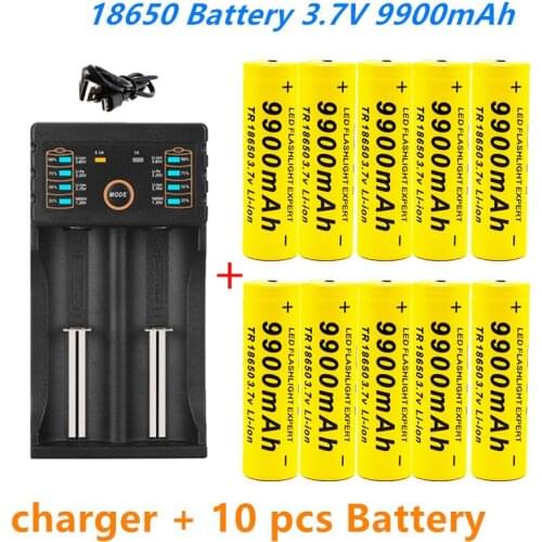 18650 battery 3.7V 9900mAh rechargeable li-Ion battery with charger for Led flashlight batery litio battery+1 Charger