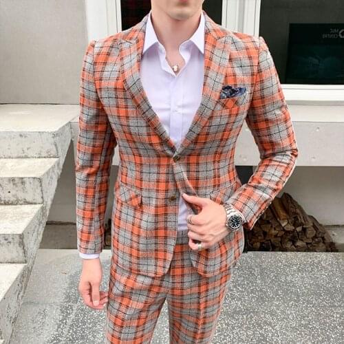 2020 Plaid Suits Check Business Traje De Boda Mens Suits Designers New Tuxedo Groom Dress Ternos Masculino Wedding Suits For Men
