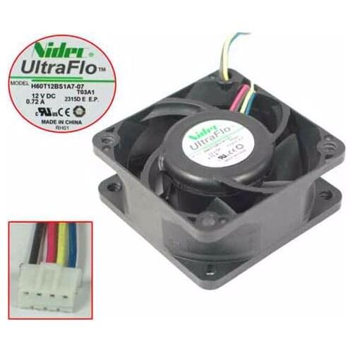 Nidec H60T12BS1A7-07 T03A1 DC 12V 0.72A 60x60x25mm 4-wire Server Cooling Fan