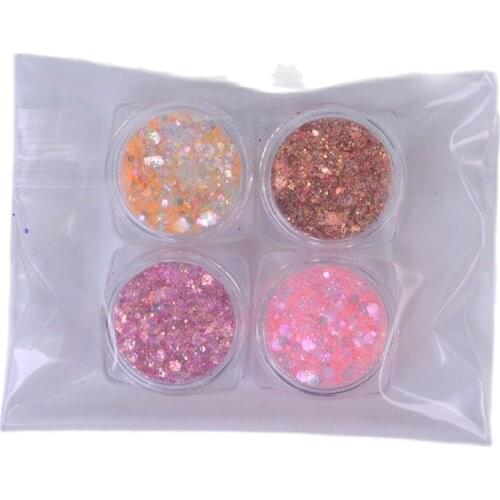 4Pcs /Lot (3g jar) NAIL GLITTER Chunky Iridescent Opal Clear Glitter - Chunky Mix Glitter - Fairy Pink - Pink Opal Pearlescent