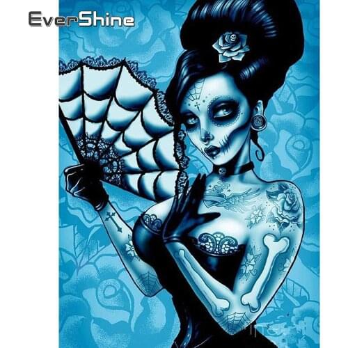 EverShine Diamond Painting Skull Portrait Full Square Diamond Embroidery Woman Picture Mosaic New Arrival Home Decor