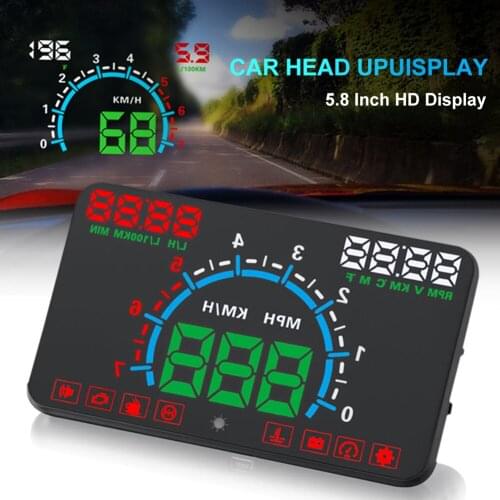 Car Head-up Display Windshield HUD 5.8" Color Display OBD2 Fault Code Diagnostic Overspeed Warning Windshield Projector System