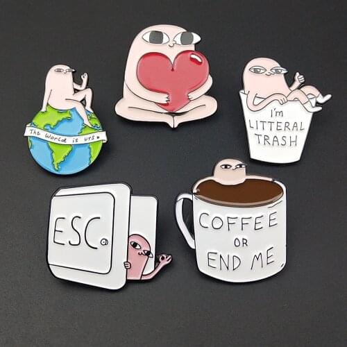 Cute Animal Enamel Cartoon Alien Series Pins Brooches Badges Bags Metal Pin Gifts Jewelry Coffee Brooch DIY Clothes Hat backpack