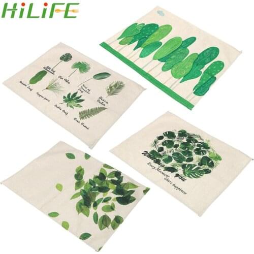 HILIFE 43*32cm Placemat Green Leaves Pattern Western Pad Kitchen Tools Dining Table Mat Table Decoration Bowls Coasters