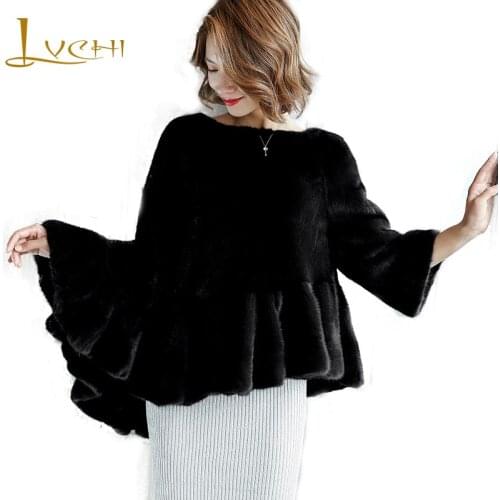 LVCHI Winter 2019 Imported Mink Coat Womens Natural Fur Coat Mink Coat Slim O-Neck Single Sleeve Draped Pullover Mink Fur Coats