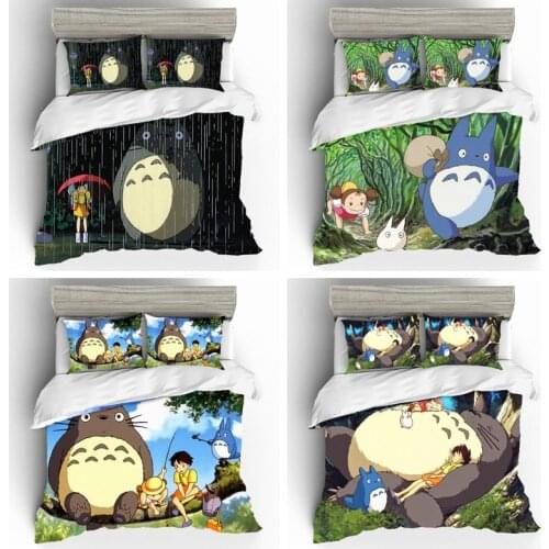 Cartoon Totoro Comforter Bedding Sets 3D king Size Bedding Set Luxury Single Bedclothes For Summer Bed Sheets Duvet Cover Bed