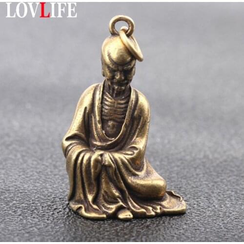 Solid Brass Monk Ancestor Small Pendants for Keychain Pure Copper Buddha Hanging Mini Buddha Statue Ornaments Bronze Key Chains