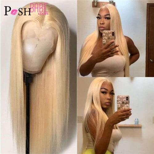 Honey Blonde Part Lace Front Wig Middle Part 613 Human Hair Wig 30 inch Brazilian Straight Glueless Pre Plucked Remy Closure Wig
